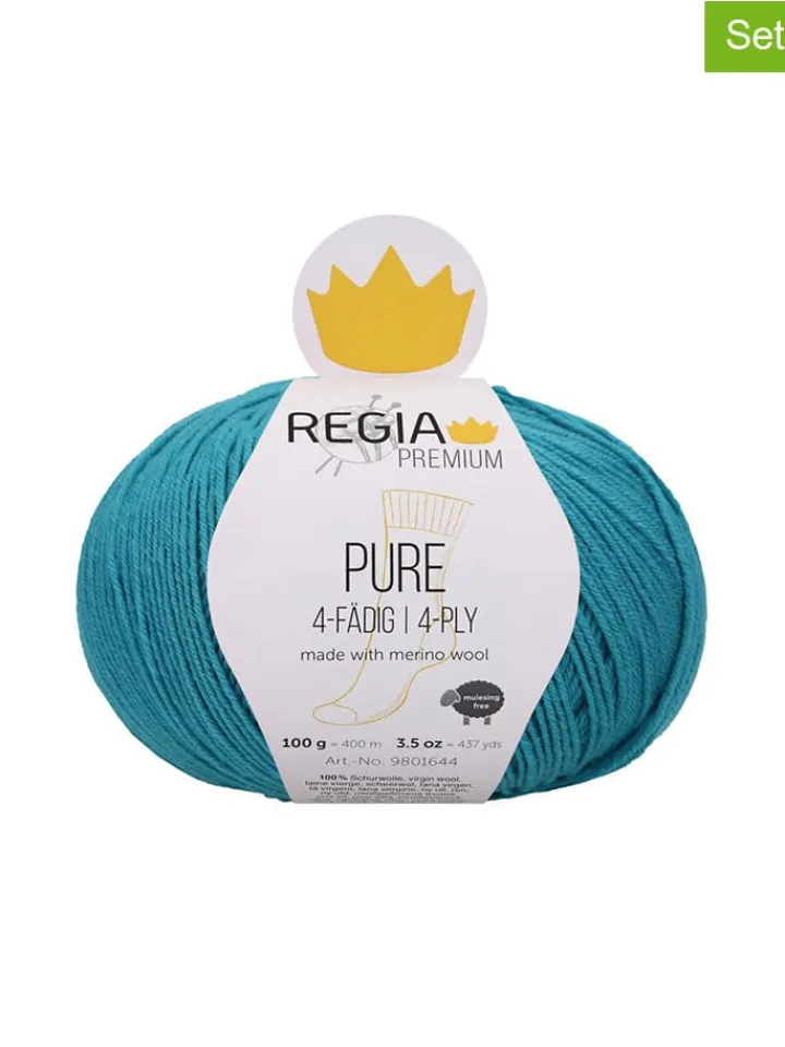 Regia Kreativbedarf & Do-It-Yourself<5er-Set: Wollgarne ''Premium Pure'' in Türkis - 5x 100 g