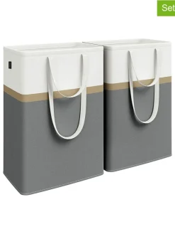 SONGMICS Wäschekörbe & -Ständer<2er-Set: Wäschekörbe in Dunkelgrau/ Weiß - (B)40 x (H)65 x (T)30 cm