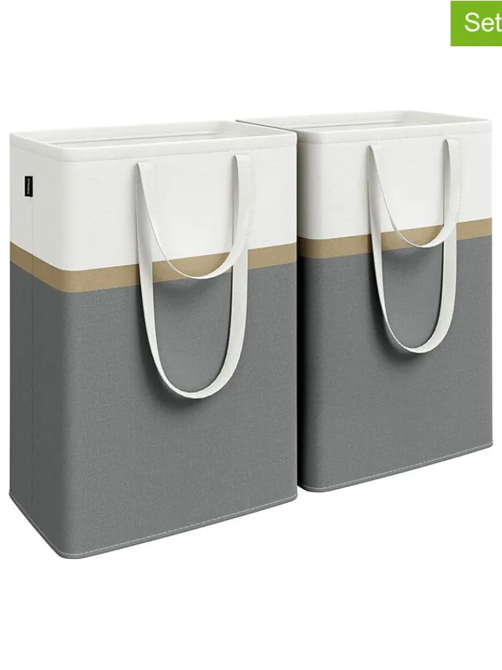 SONGMICS Wäschekörbe & -Ständer<2er-Set: Wäschekörbe in Dunkelgrau/ Weiß - (B)40 x (H)65 x (T)30 cm
