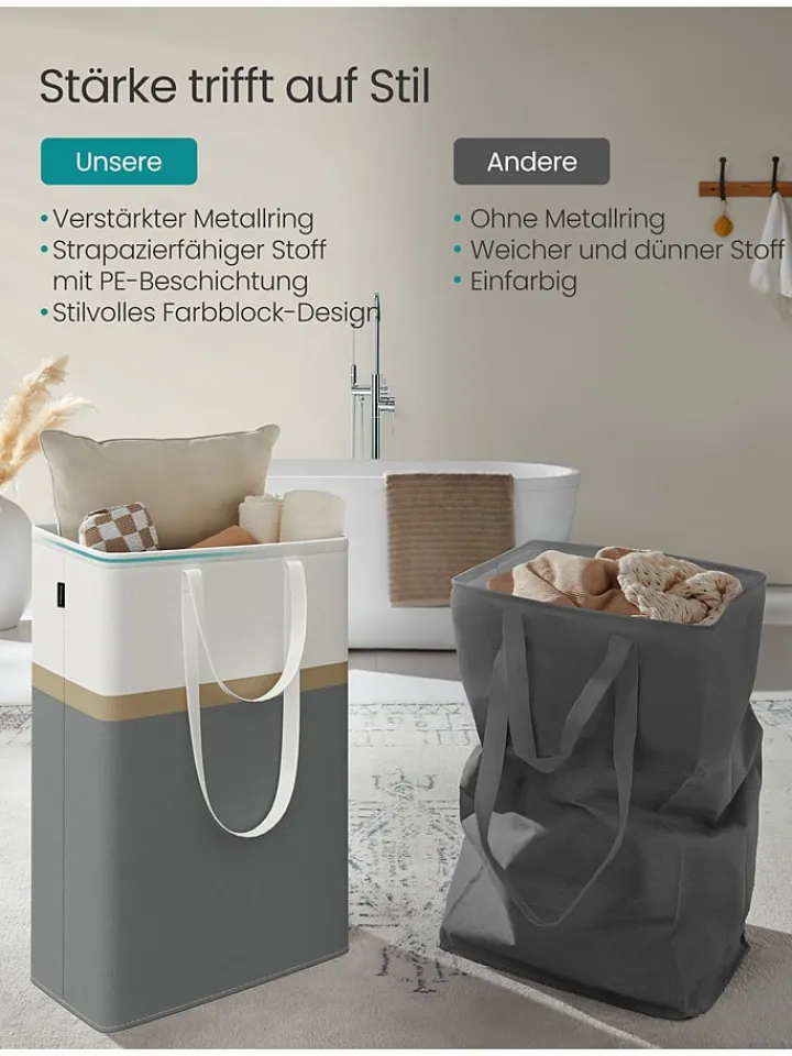 SONGMICS Wäschekörbe & -Ständer<2er-Set: Wäschekörbe in Dunkelgrau/ Weiß - (B)40 x (H)65 x (T)30 cm