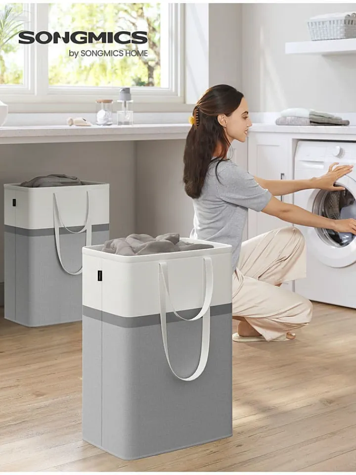 SONGMICS Wäschekörbe & -Ständer<2er-Set: Wäschekörbe in Grau/ Weiß - (B)40 x (H)65 x (T)30 cm