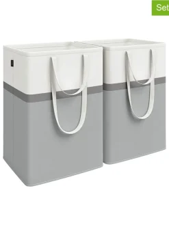 SONGMICS Wäschekörbe & -Ständer<2er-Set: Wäschekörbe in Grau/ Weiß - (B)45 x (H)65 x (T)40 cm