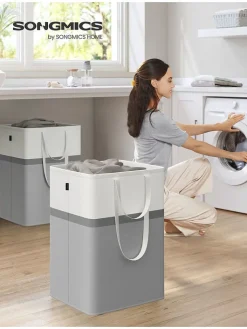 SONGMICS Wäschekörbe & -Ständer<2er-Set: Wäschekörbe in Grau/ Weiß - (B)45 x (H)65 x (T)40 cm