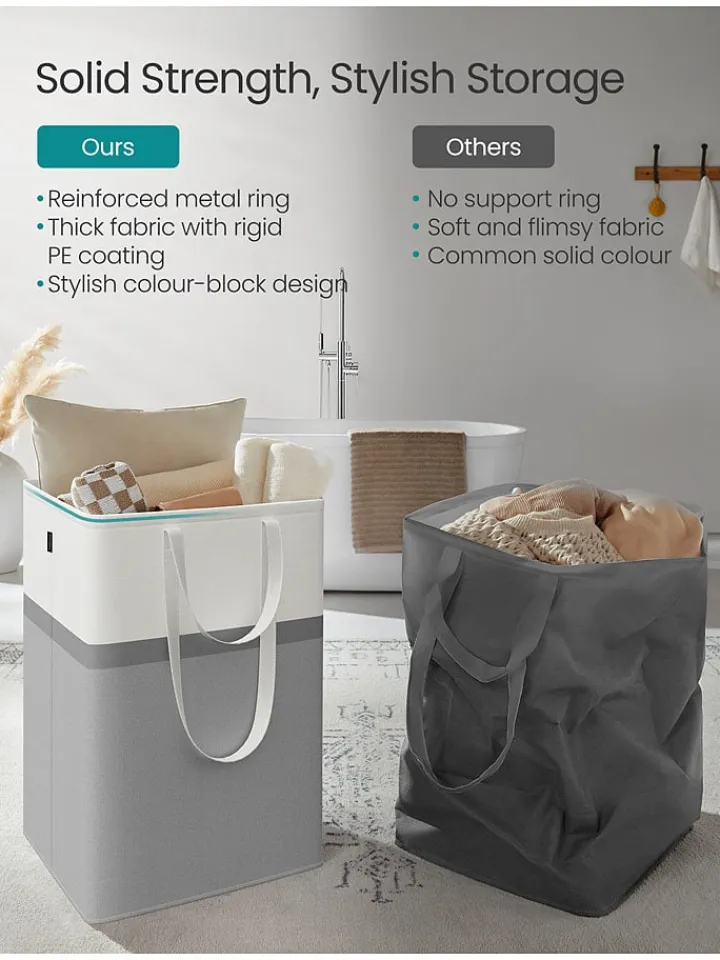 SONGMICS Wäschekörbe & -Ständer<2er-Set: Wäschekörbe in Grau/ Weiß - (B)45 x (H)65 x (T)40 cm