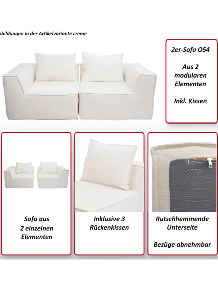 MCW Möbel-Sets<2er-Sofa O54, Creme