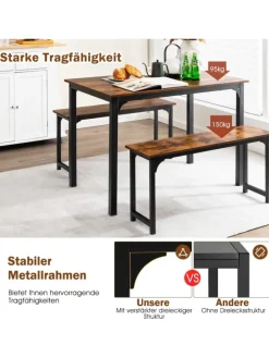 COSTWAY Möbel-Sets<Essgruppe 3er-Set in Braun