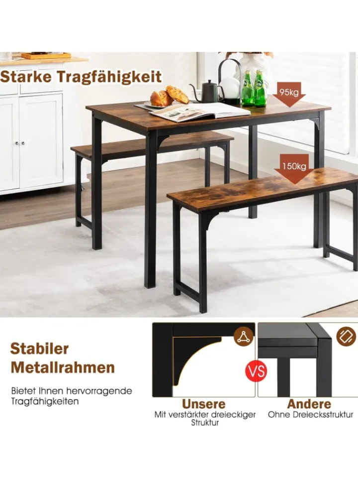 COSTWAY Möbel-Sets<Essgruppe 3er-Set in Braun