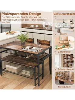 COSTWAY Möbel-Sets<Esstisch 4 tlg. Set in Braun