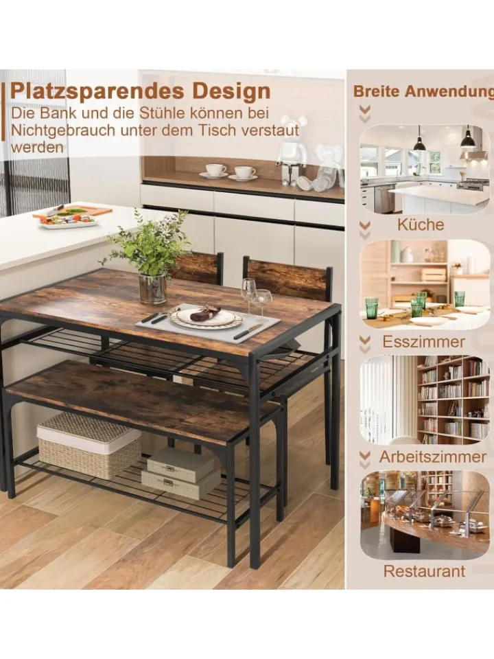 COSTWAY Möbel-Sets<Esstisch 4 tlg. Set in Braun