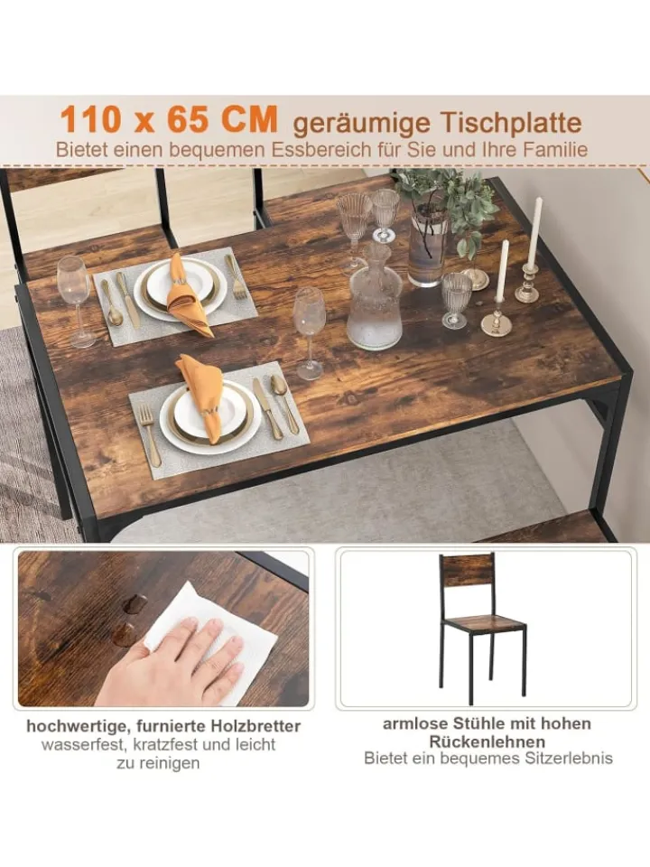 COSTWAY Möbel-Sets<Esstisch 4 tlg. Set in Braun
