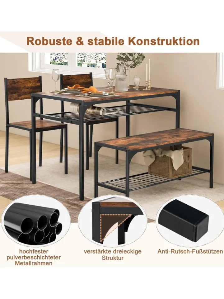 COSTWAY Möbel-Sets<Esstisch 4 tlg. Set in Braun