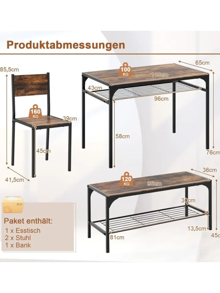 COSTWAY Möbel-Sets<Esstisch 4 tlg. Set in Braun