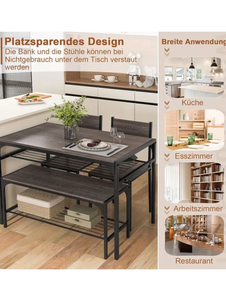 COSTWAY Möbel-Sets<Esstisch 4 tlg. Set in Grau
