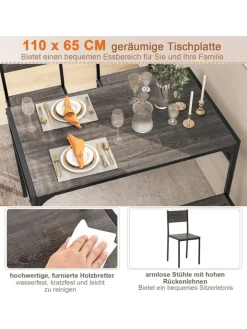 COSTWAY Möbel-Sets<Esstisch 4 tlg. Set in Grau
