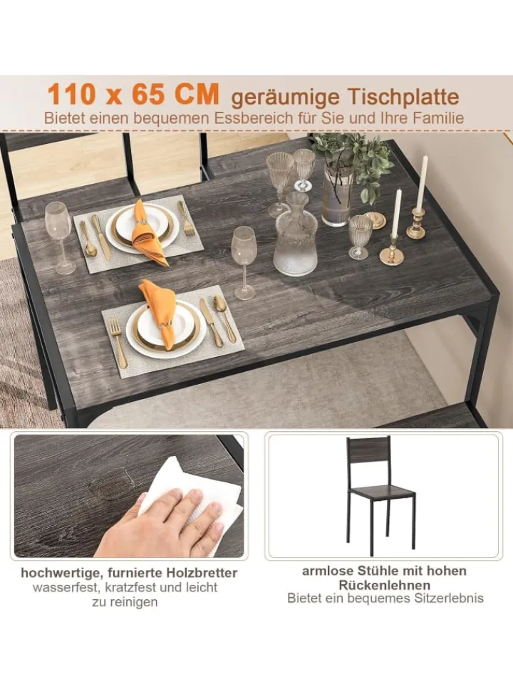 COSTWAY Möbel-Sets<Esstisch 4 tlg. Set in Grau