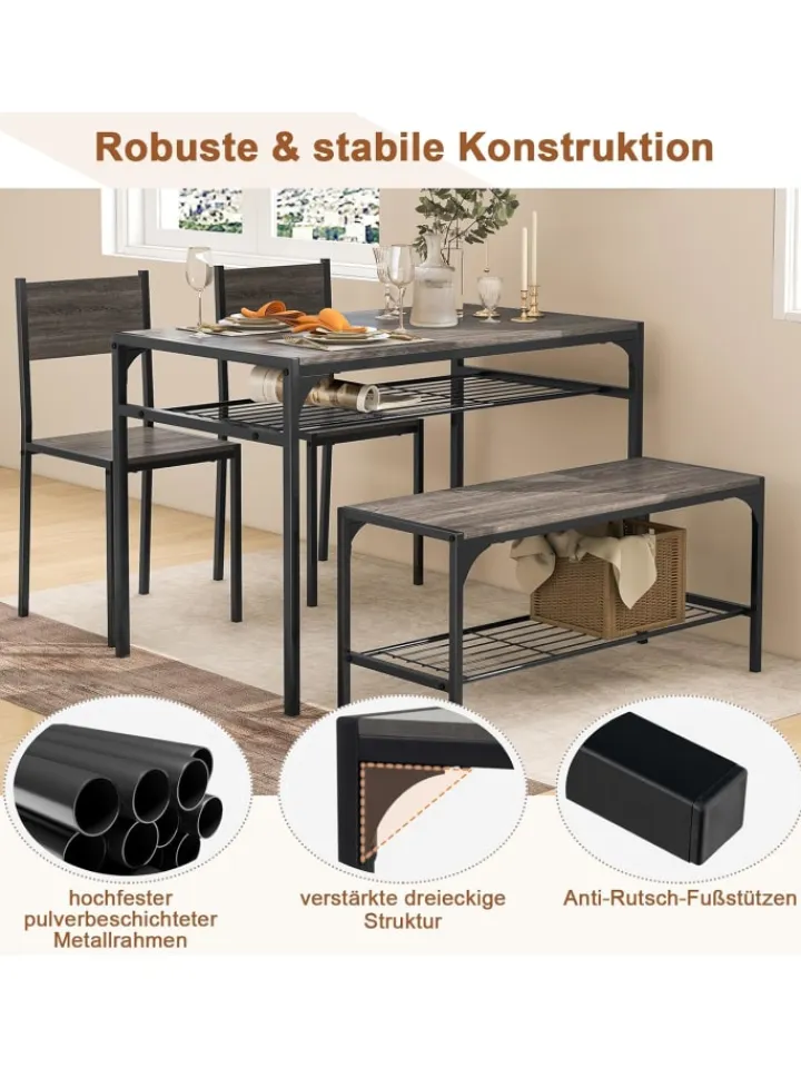 COSTWAY Möbel-Sets<Esstisch 4 tlg. Set in Grau