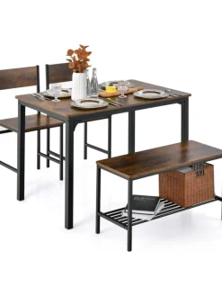 COSTWAY Möbel-Sets<Esstisch Set 4-teilig in Braun