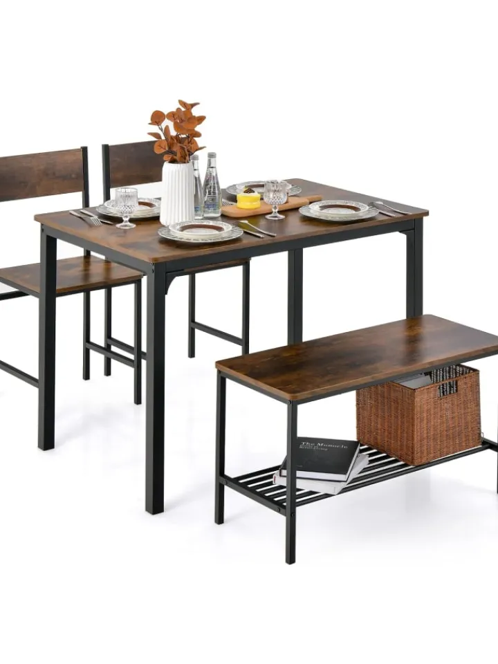 COSTWAY Möbel-Sets<Esstisch Set 4-teilig in Braun