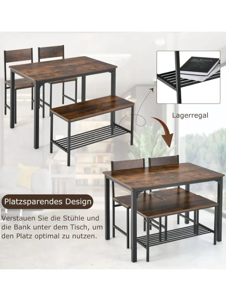 COSTWAY Möbel-Sets<Esstisch Set 4-teilig in Braun