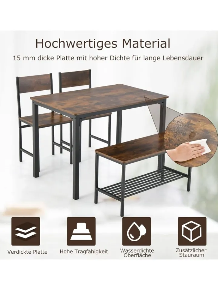 COSTWAY Möbel-Sets<Esstisch Set 4-teilig in Braun
