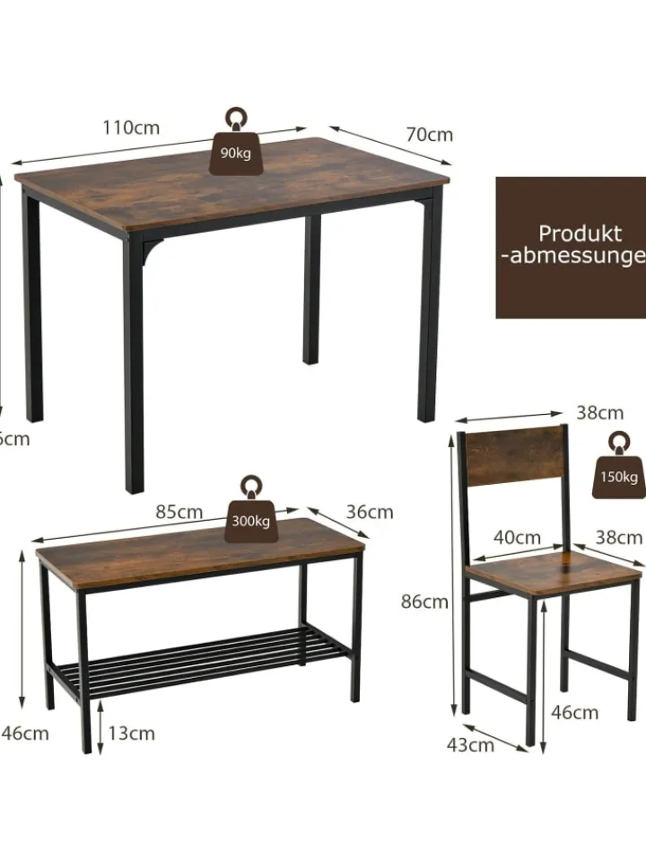 COSTWAY Möbel-Sets<Esstisch Set 4-teilig in Braun