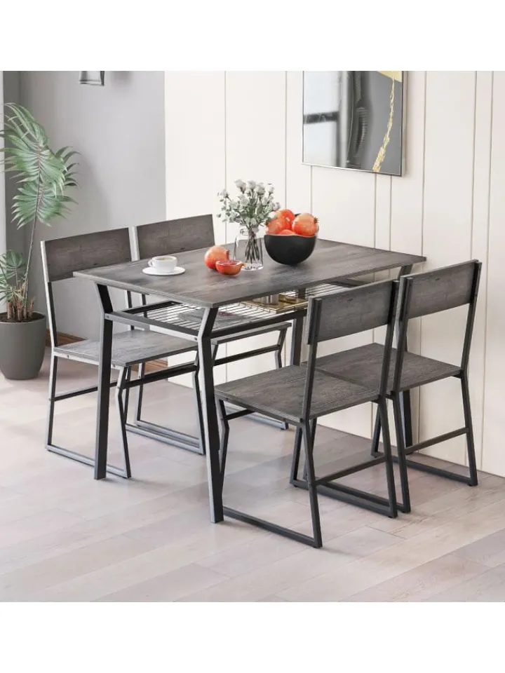 COSTWAY Möbel-Sets<Esstisch Set 5-teilig in Grau