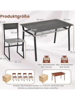 COSTWAY Möbel-Sets<Esstisch Set 5-teilig in Grau