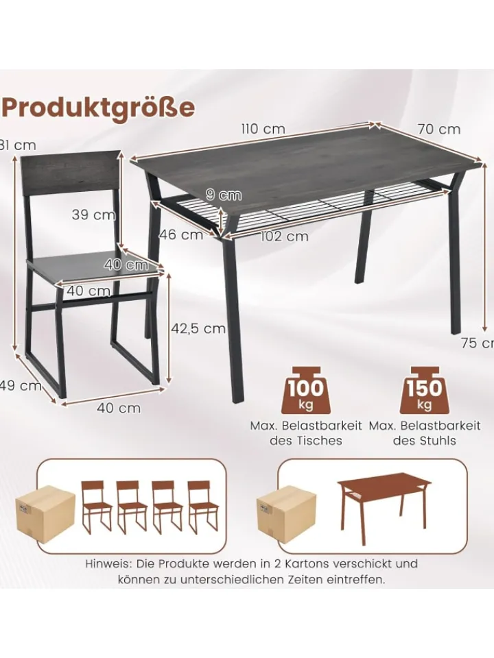COSTWAY Möbel-Sets<Esstisch Set 5-teilig in Grau