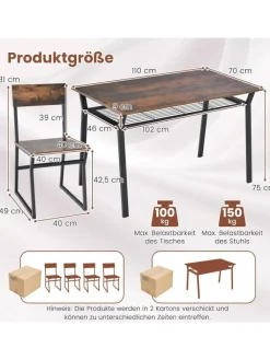 COSTWAY Möbel-Sets<Esstisch Set 5-teilig in Taupe