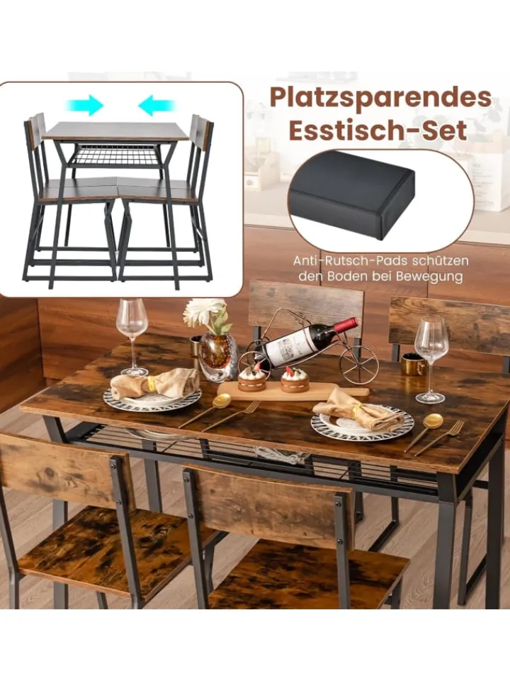 COSTWAY Möbel-Sets<Esstisch Set 5-teilig in Taupe