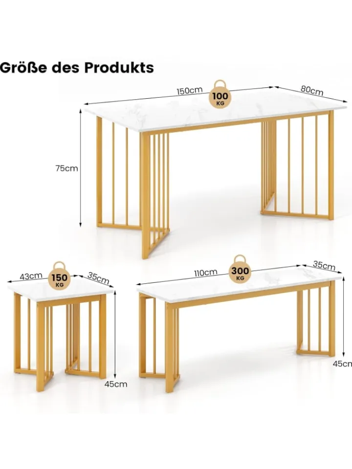 COSTWAY Möbel-Sets<Esstisch Set 4-teilig in Weiß