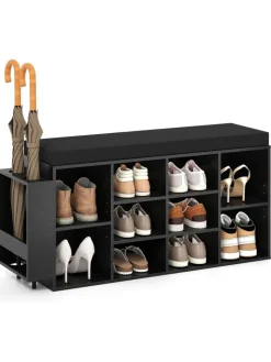 COSTWAY Garderoben<10-Fächer Schuhbank in Schwarz