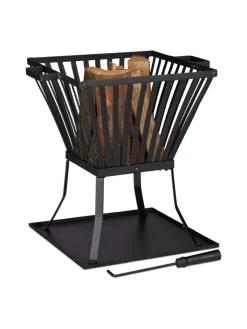 relaxdays Grillen<Feuerkorb in Schwarz - (B)56,5 x (H)56 x (T)45 cm