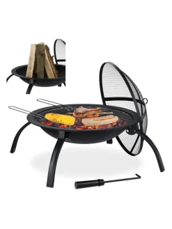 relaxdays Grillen<Feuerschale in Schwarz Ø 56,5 cm