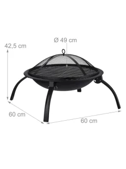 relaxdays Grillen<Feuerschale in Schwarz Ø 56,5 cm