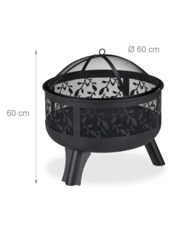 relaxdays Grillen<Feuerschale in Schwarz - (H)60 x Ø 60 cm