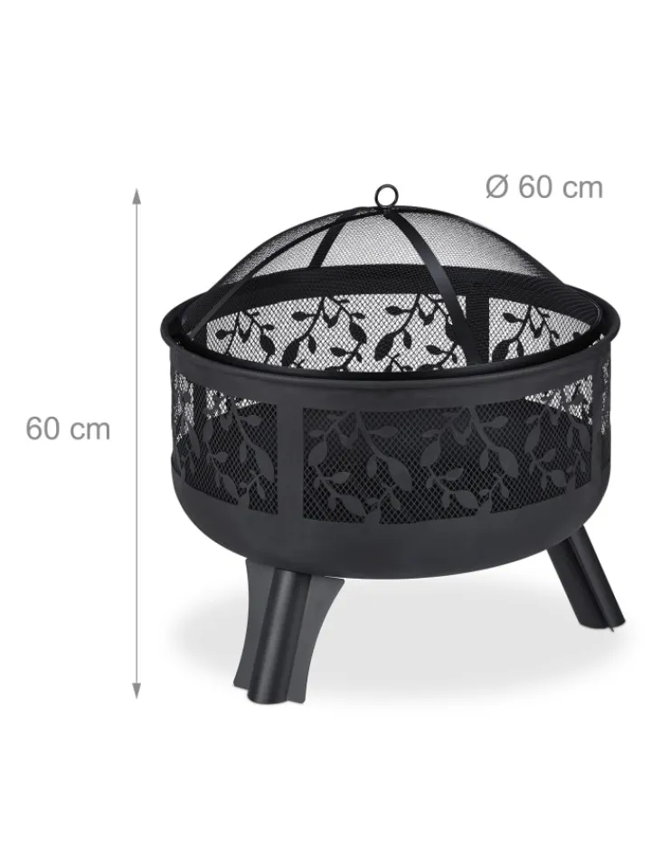 relaxdays Grillen<Feuerschale in Schwarz - (H)60 x Ø 60 cm
