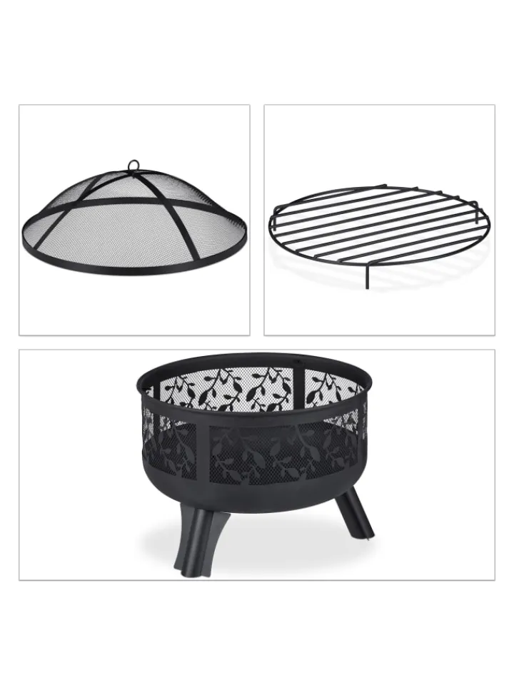 relaxdays Grillen<Feuerschale in Schwarz - (H)60 x Ø 60 cm