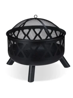 relaxdays Grillen<Feuerschale mit Funkenschutz in Schwarz - Ø 62 cm