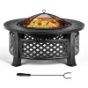 COSTWAY Grillen<Feuerschale mit Grillrost in Schwarz