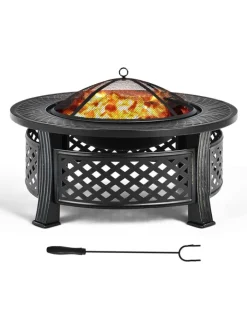 COSTWAY Grillen<Feuerschale mit Grillrost in Schwarz