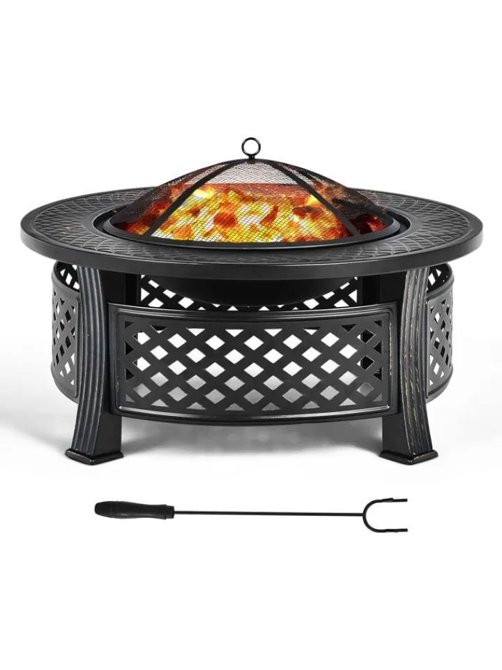 COSTWAY Grillen<Feuerschale mit Grillrost in Schwarz