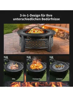 COSTWAY Grillen<Feuerschale mit Grillrost in Schwarz