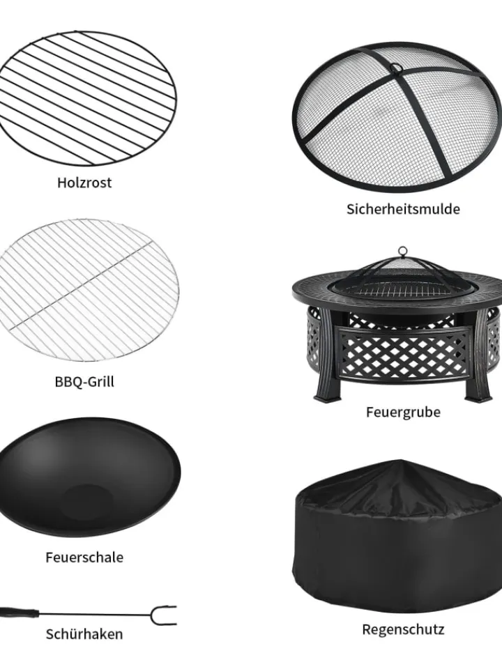 COSTWAY Grillen<Feuerschale mit Grillrost in Schwarz