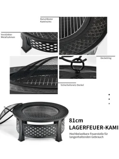COSTWAY Grillen<Feuerschale mit Grillrost in Schwarz