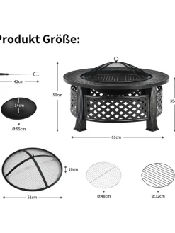 COSTWAY Grillen<Feuerschale mit Grillrost in Schwarz