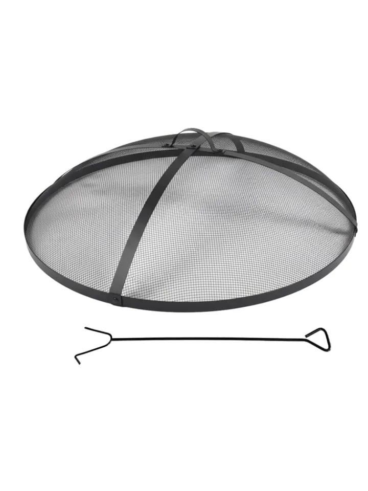 relaxdays Grillen<Feuerschalen-Funkenschutz in Schwarz - Ø 80 cm