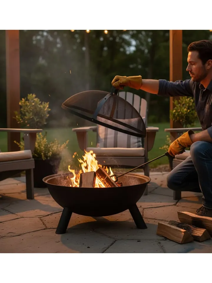 relaxdays Grillen<Feuerschalen-Funkenschutz in Schwarz - Ø 60 cm