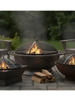 relaxdays Grillen<Feuerschalen-Funkenschutz in Schwarz - Ø 90 cm