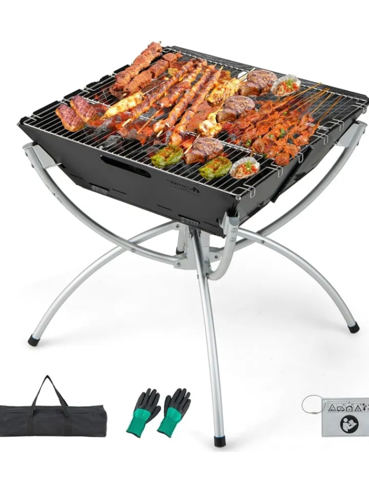 COSTWAY Grillen<Feuerstelle Campinggrill 3in1 45x45x49cm in Schwarz